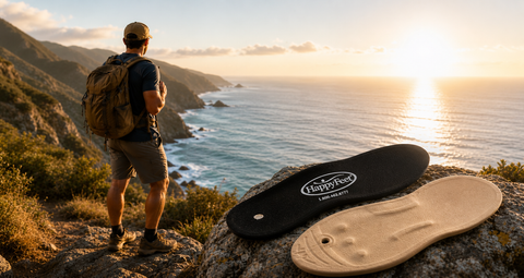 Man hiking with best performance insoles