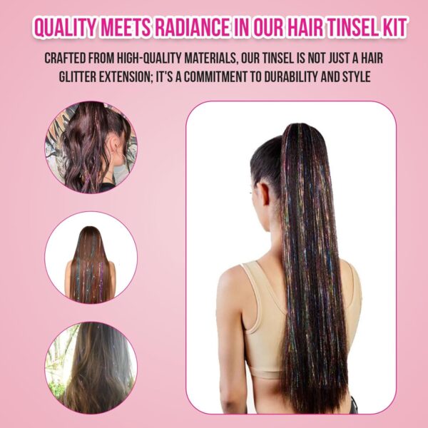 Hair Extension Tinsel Kit with Heat Resistant Hair Tinsel 12 Color Glitter - Image 5