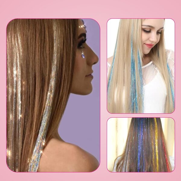 Hair Extension Tinsel Kit with Heat Resistant Hair Tinsel 12 Color Glitter - Image 6