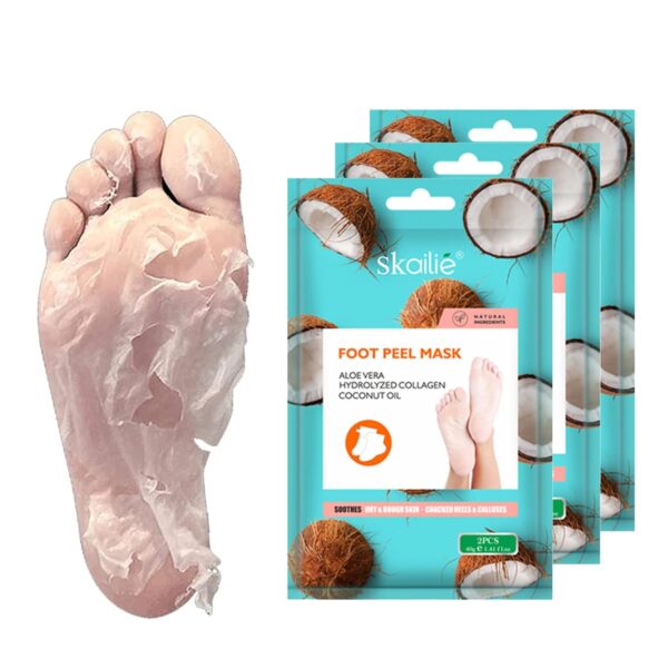 Happy Feet Foot Peel Mask Coconut, 03 Packs Original Exfoliant Foot Peel Mask, Callus Remover for Rough Cracked Dry Feet Dead Skin