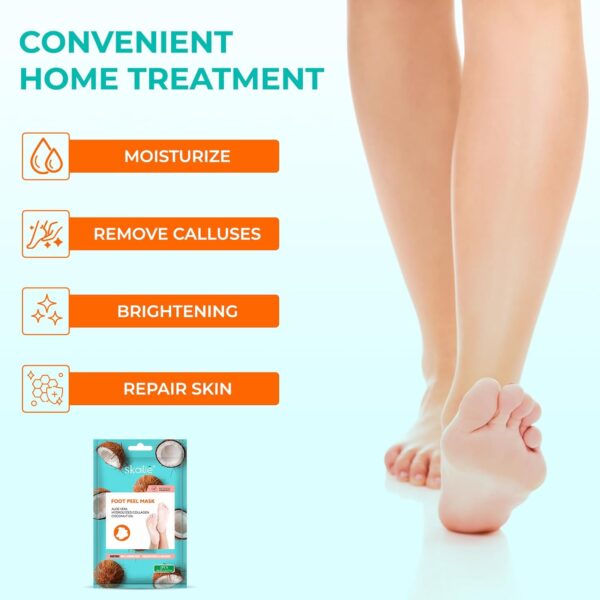 Happy Feet Foot Peel Mask Coconut, 03 Packs Original Exfoliant Foot Peel Mask, Callus Remover for Rough Cracked Dry Feet Dead Skin - Image 3